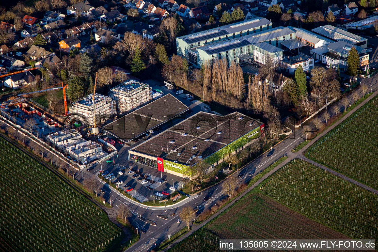 Photographie aérienne de Marché des produits frais de Wasgau Landau an der Wollmesheimer Höhe à Landau in der Pfalz dans le département Rhénanie-Palatinat, Allemagne