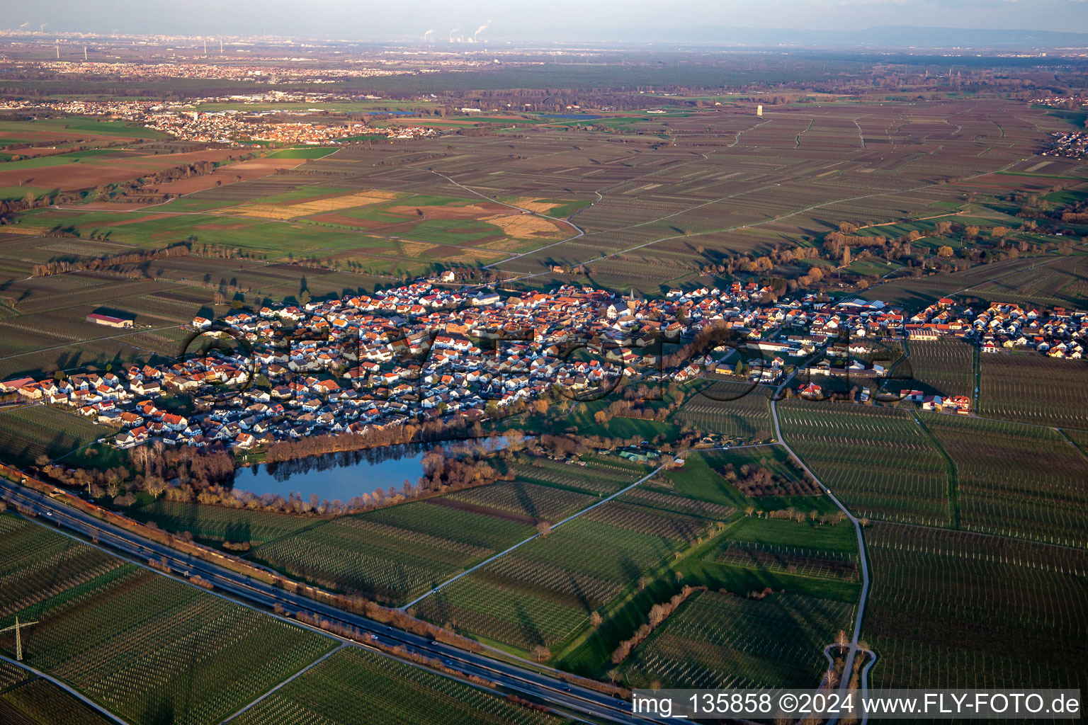 Vue aérienne de Du sud-est à Kirrweiler dans le département Rhénanie-Palatinat, Allemagne