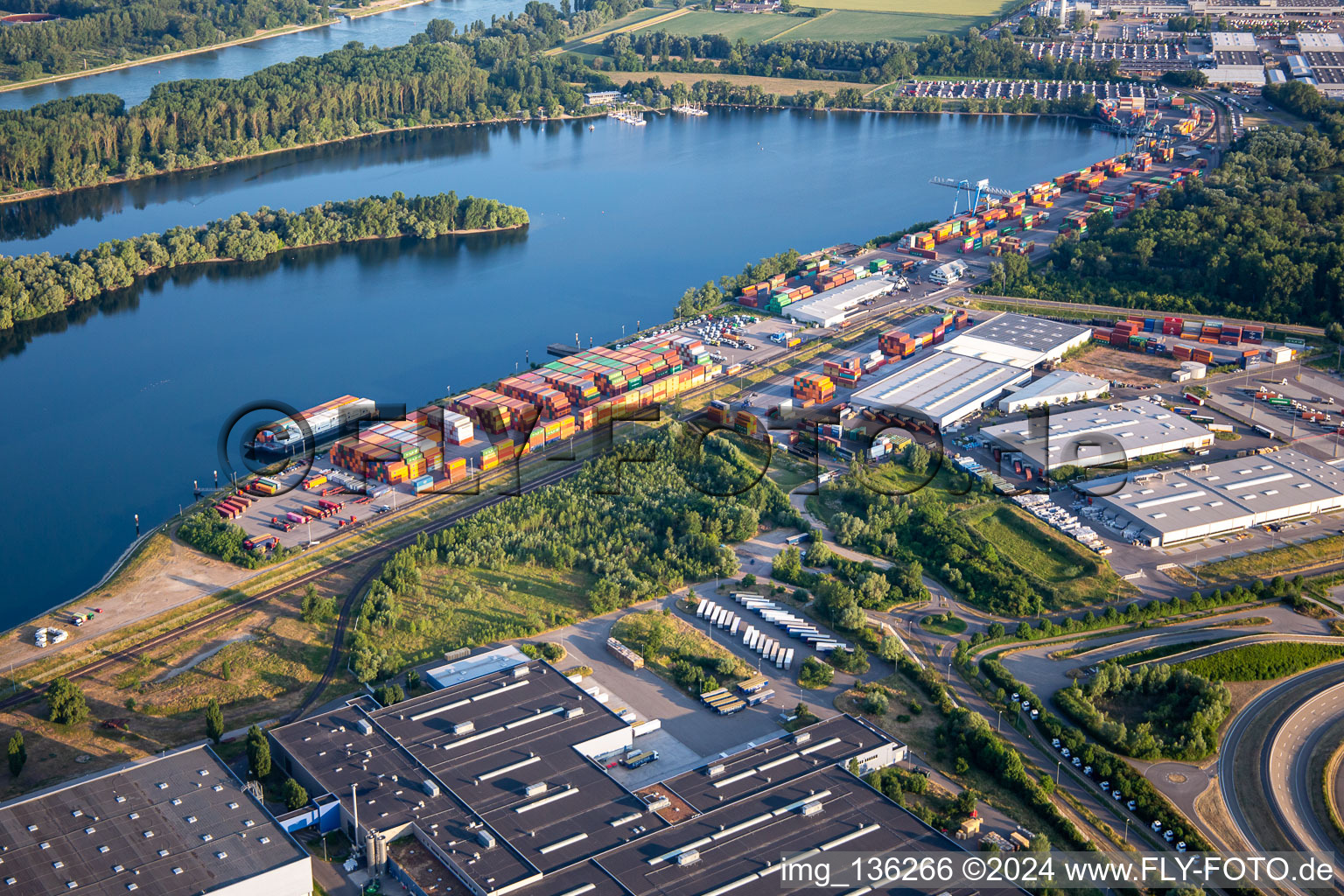 Vue aérienne de Port régional de Wörth et zone industrielle d'Oberwald Contargo Wörth-Karlsruhe GmbH à Wörth am Rhein dans le département Rhénanie-Palatinat, Allemagne