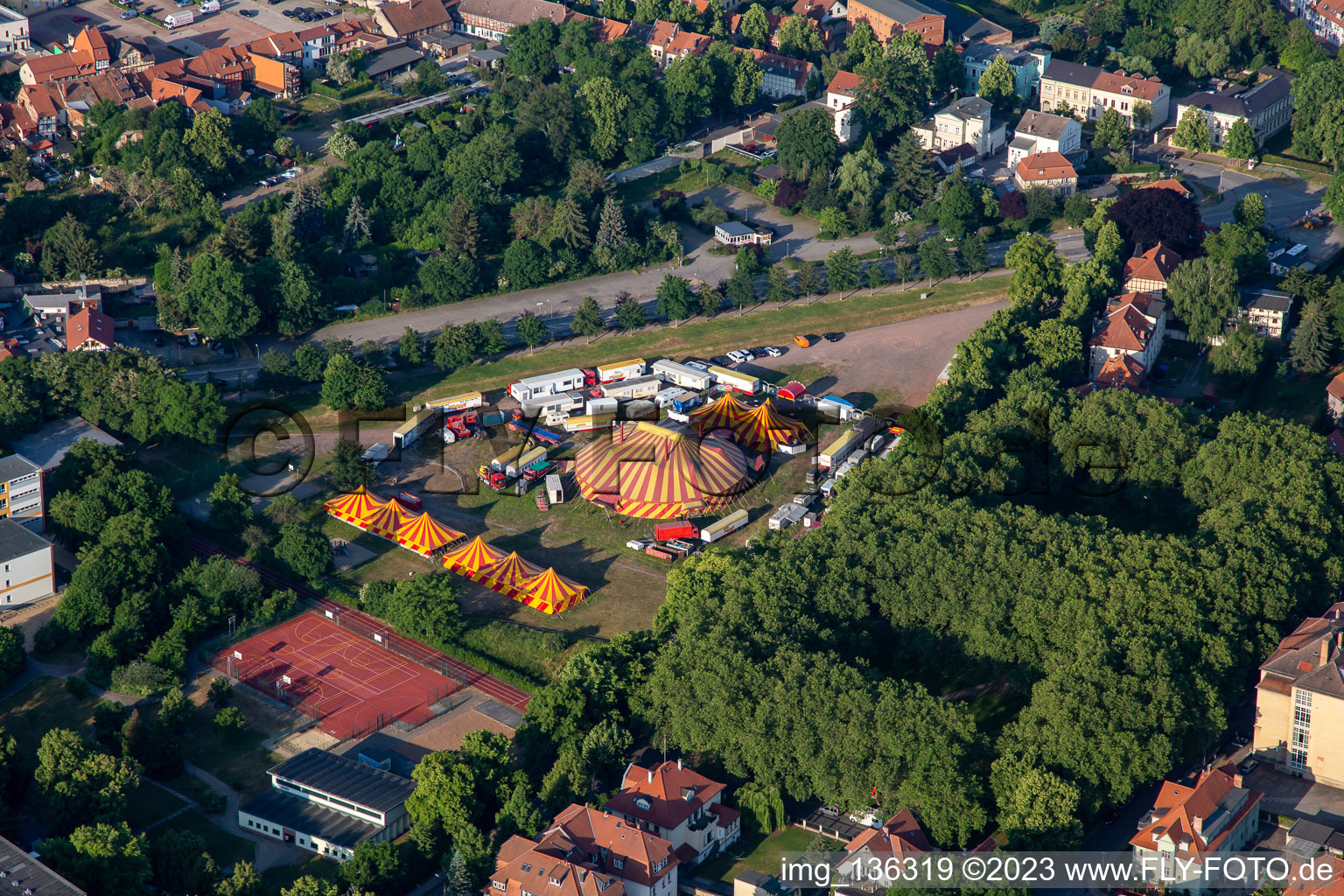 Vue aérienne de Cirque aux étangs à poissons à Quedlinburg dans le département Saxe-Anhalt, Allemagne