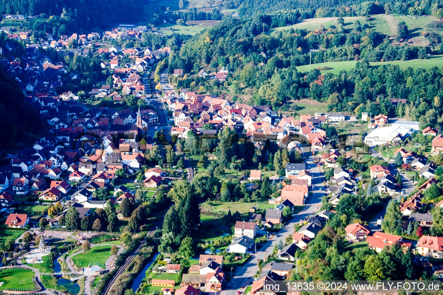 Vue aérienne de Bundenthal dans le département Rhénanie-Palatinat, Allemagne