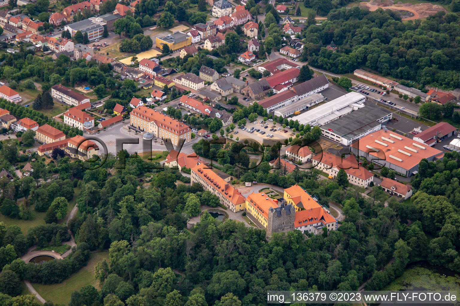 Vue aérienne de Château et parc du château Ballenstedt eV à Ballenstedt dans le département Saxe-Anhalt, Allemagne