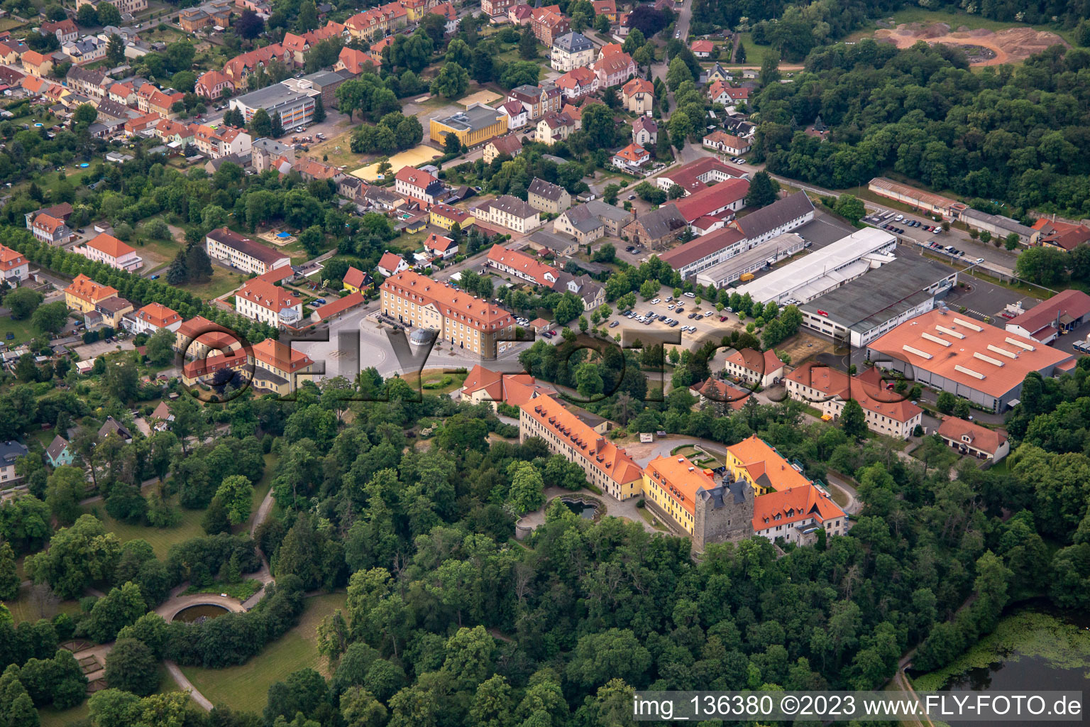 Vue aérienne de Château et parc du château Ballenstedt eV à Ballenstedt dans le département Saxe-Anhalt, Allemagne