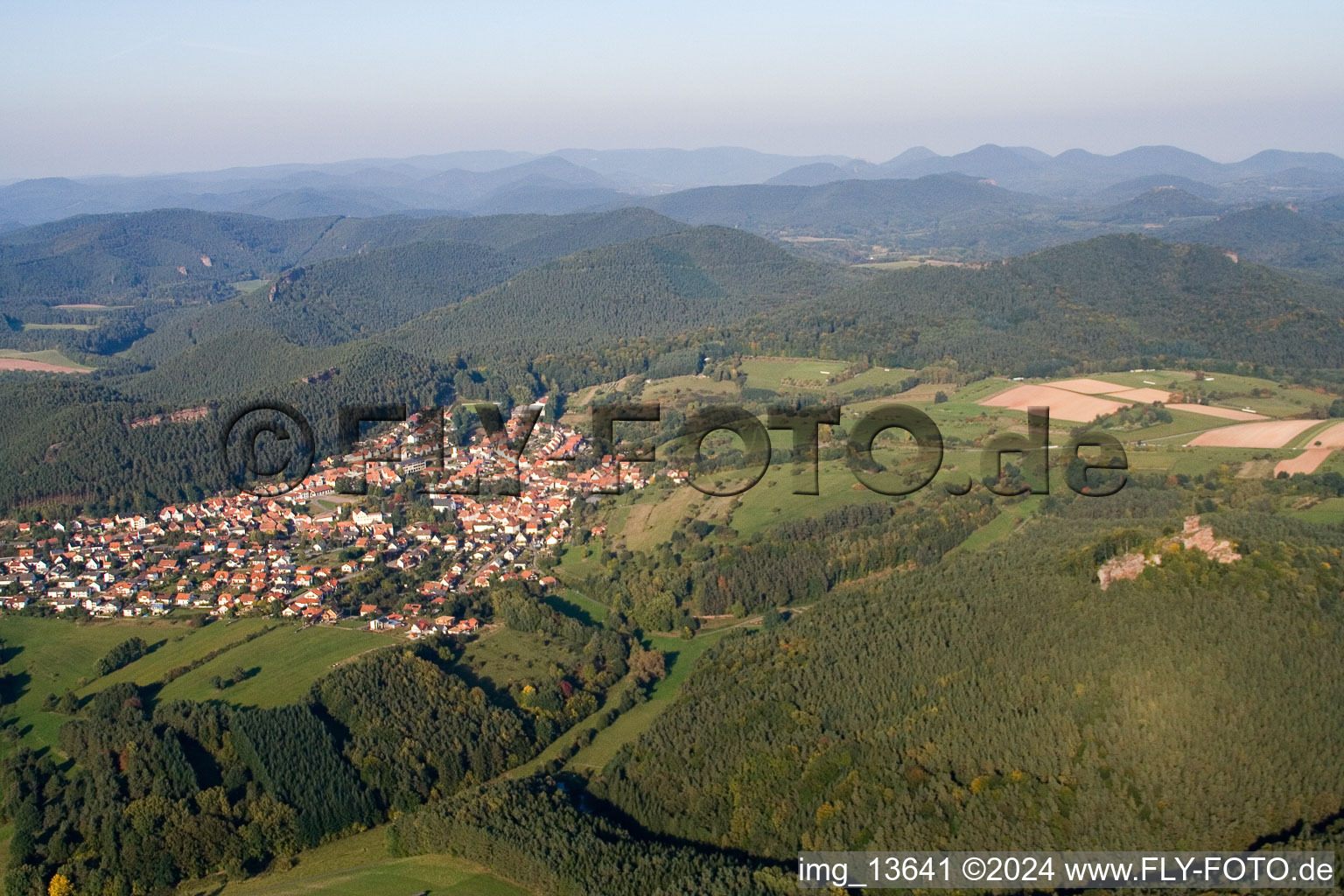 Vue d'oiseau de Busenberg dans le département Rhénanie-Palatinat, Allemagne