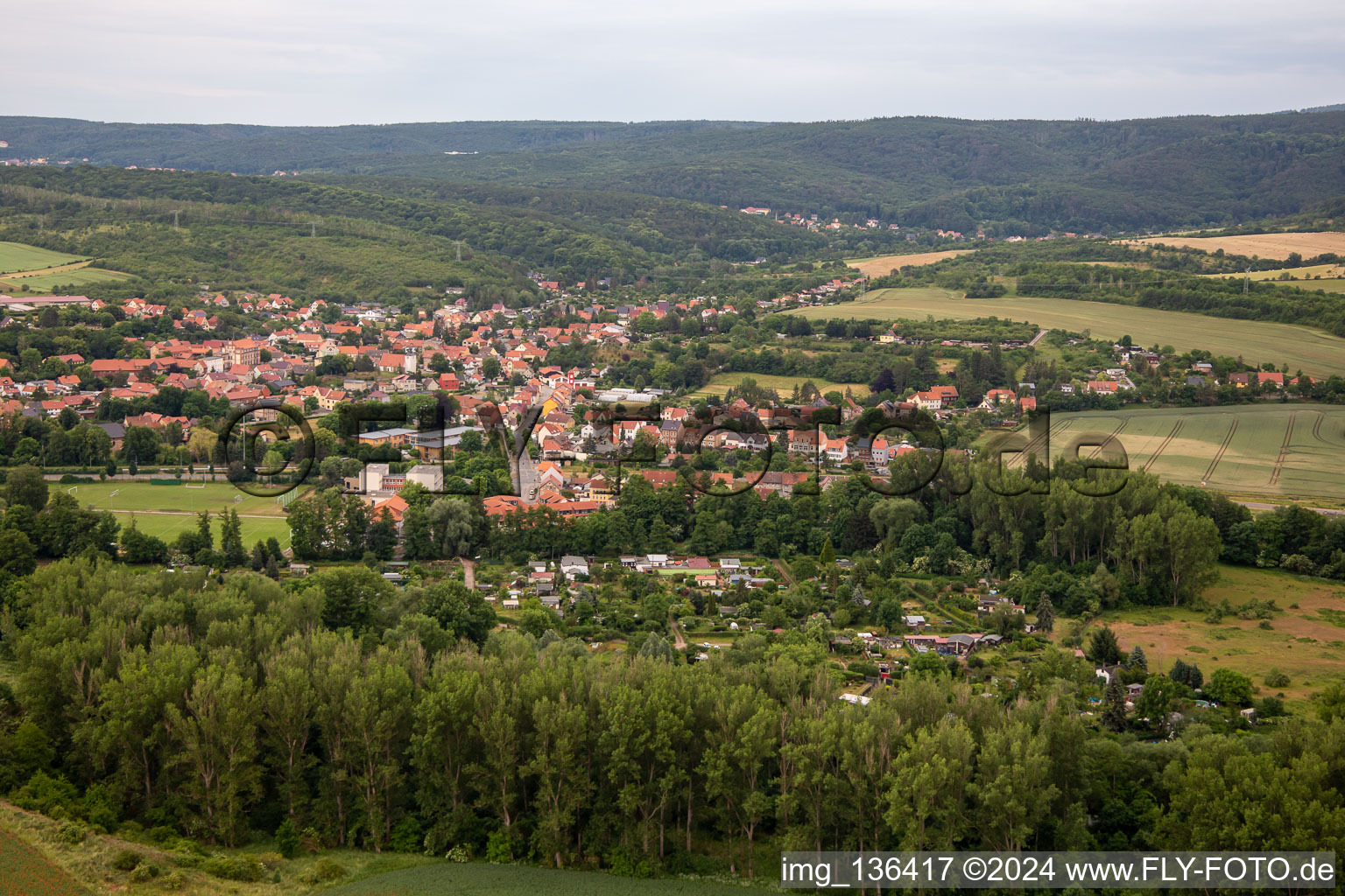 Vue aérienne de Vieille Bahnhofsstr à le quartier Neinstedt in Thale dans le département Saxe-Anhalt, Allemagne