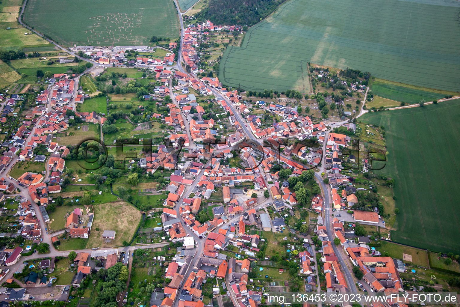 Vue aérienne de Rue de la Paix à le quartier Westerhausen in Thale dans le département Saxe-Anhalt, Allemagne