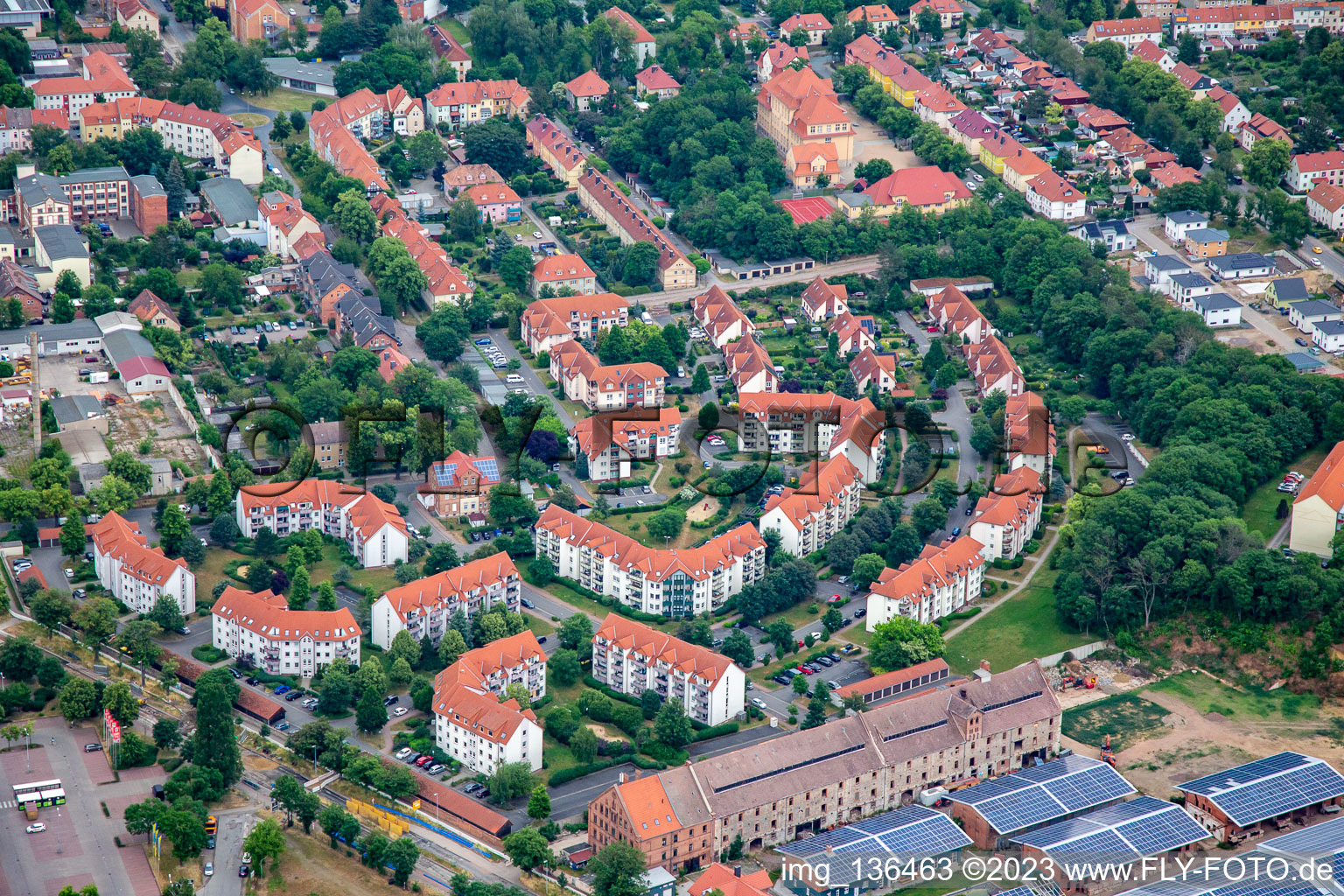 Vue aérienne de Mettestr à Quedlinburg dans le département Saxe-Anhalt, Allemagne