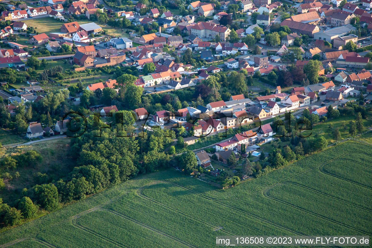 Vue aérienne de Dicke Steinstr à le quartier Rieder in Ballenstedt dans le département Saxe-Anhalt, Allemagne