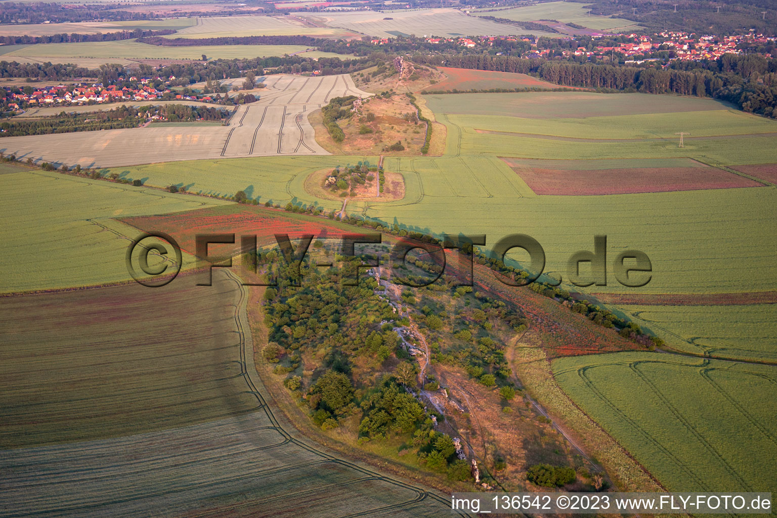 Vue aérienne de Le mur du diable de Warnstedt vu de l'ouest à Thale dans le département Saxe-Anhalt, Allemagne