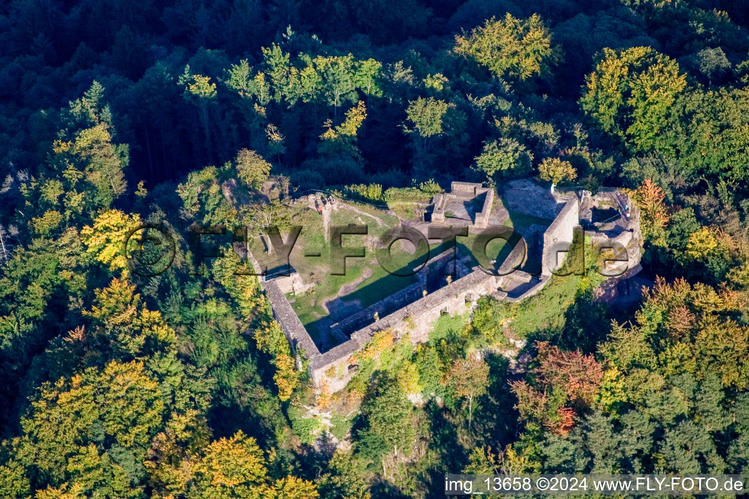 Vue aérienne de Ruines de Lindelbrunn à Darstein dans le département Rhénanie-Palatinat, Allemagne