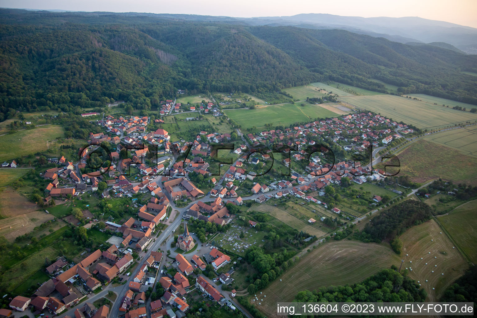Vue aérienne de Du nord-est à le quartier Benzingerode in Wernigerode dans le département Saxe-Anhalt, Allemagne