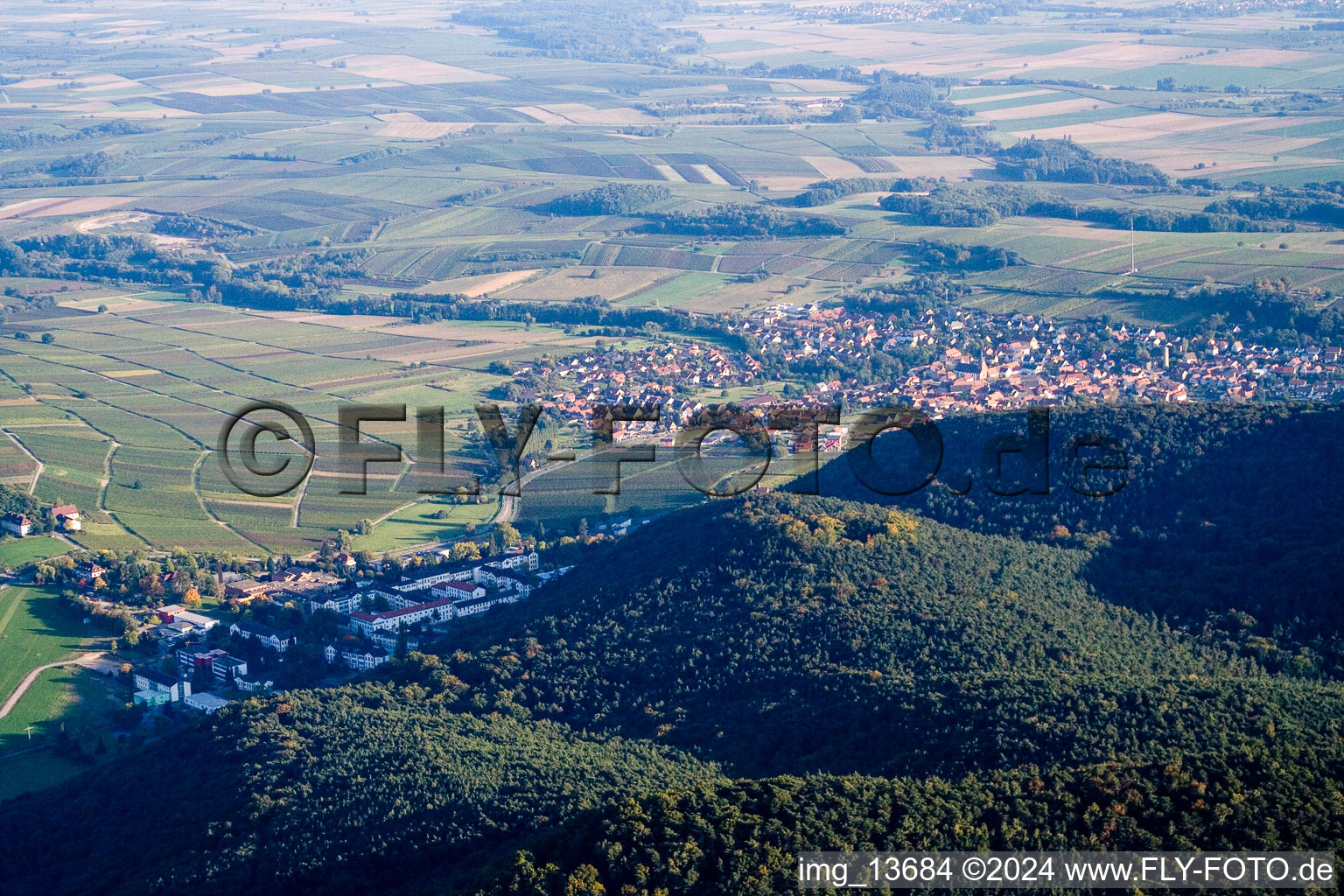 Vue aérienne de Du nord à Klingenmünster dans le département Rhénanie-Palatinat, Allemagne