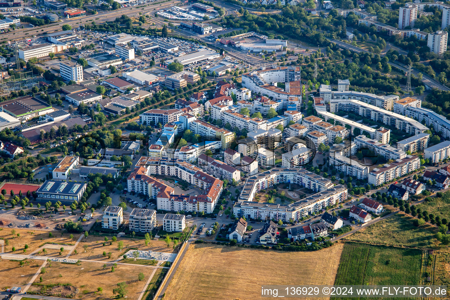 Vue aérienne de Bague Ida Dehmel à le quartier Käfertal in Mannheim dans le département Bade-Wurtemberg, Allemagne