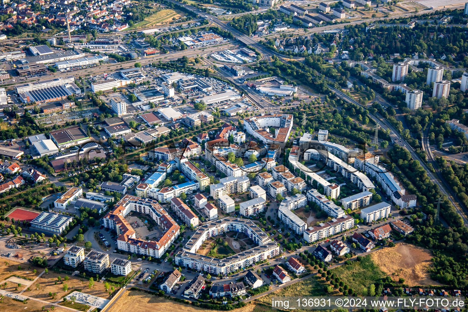 Photographie aérienne de Bague Ida Dehmel à le quartier Käfertal in Mannheim dans le département Bade-Wurtemberg, Allemagne