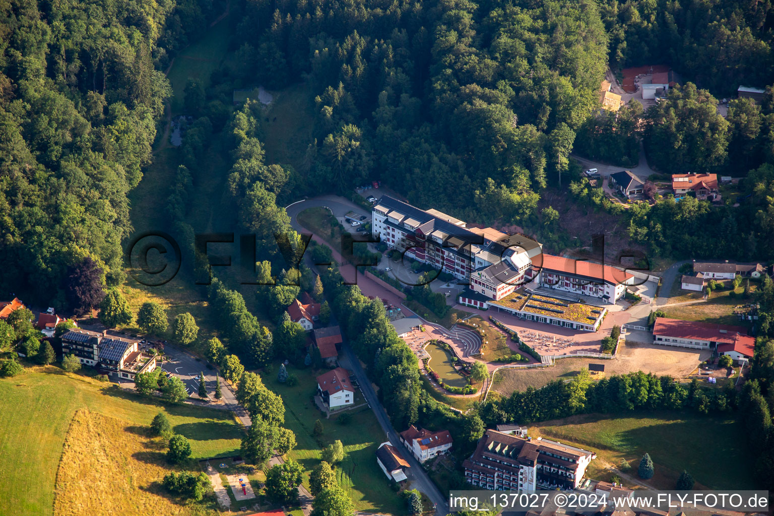 Vue aérienne de La vie en résidence au bord de la forêt à Grasellenbach dans le département Hesse, Allemagne