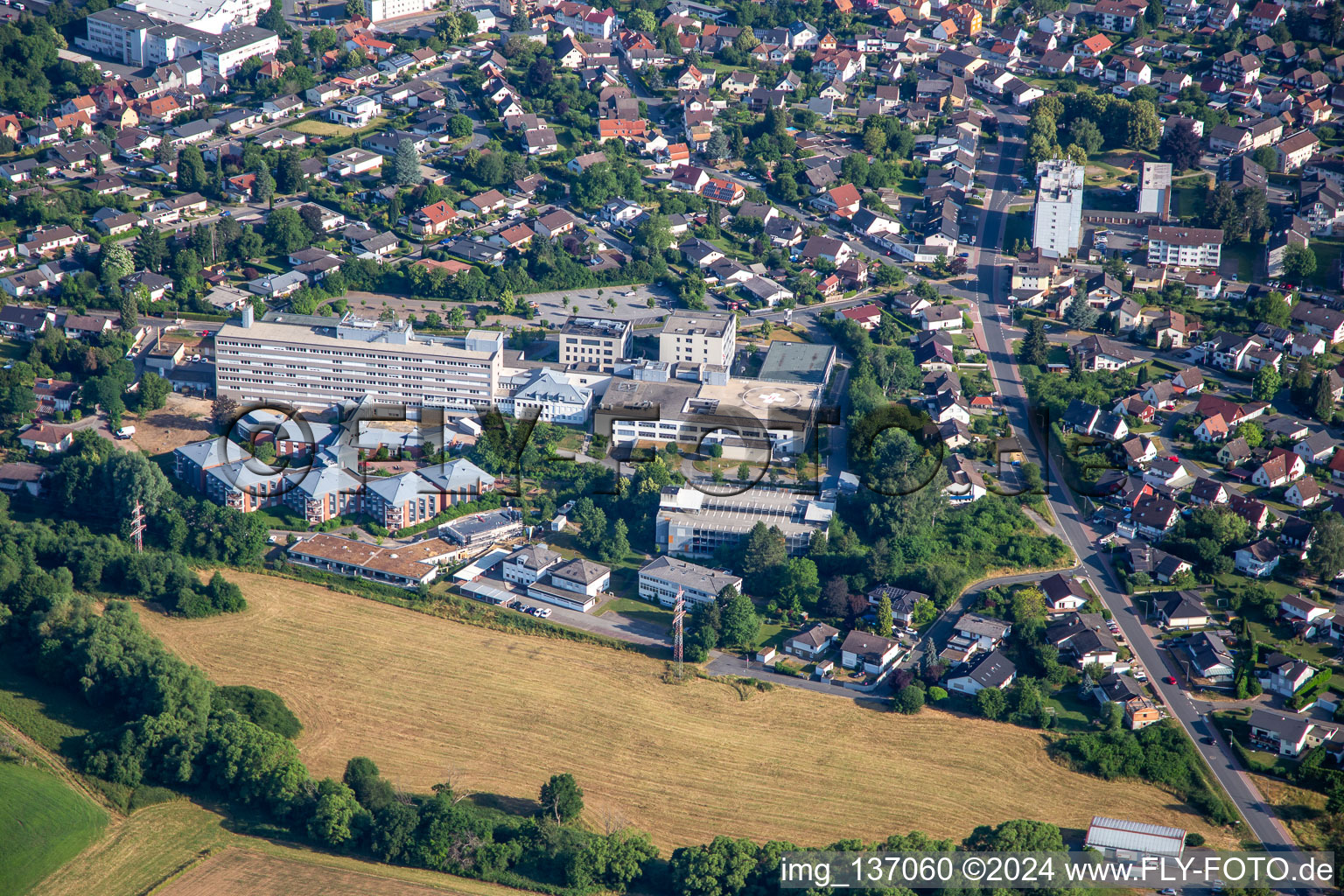 Vue aérienne de Hôpital de district Erbach à le quartier Lauerbach in Erbach dans le département Hesse, Allemagne