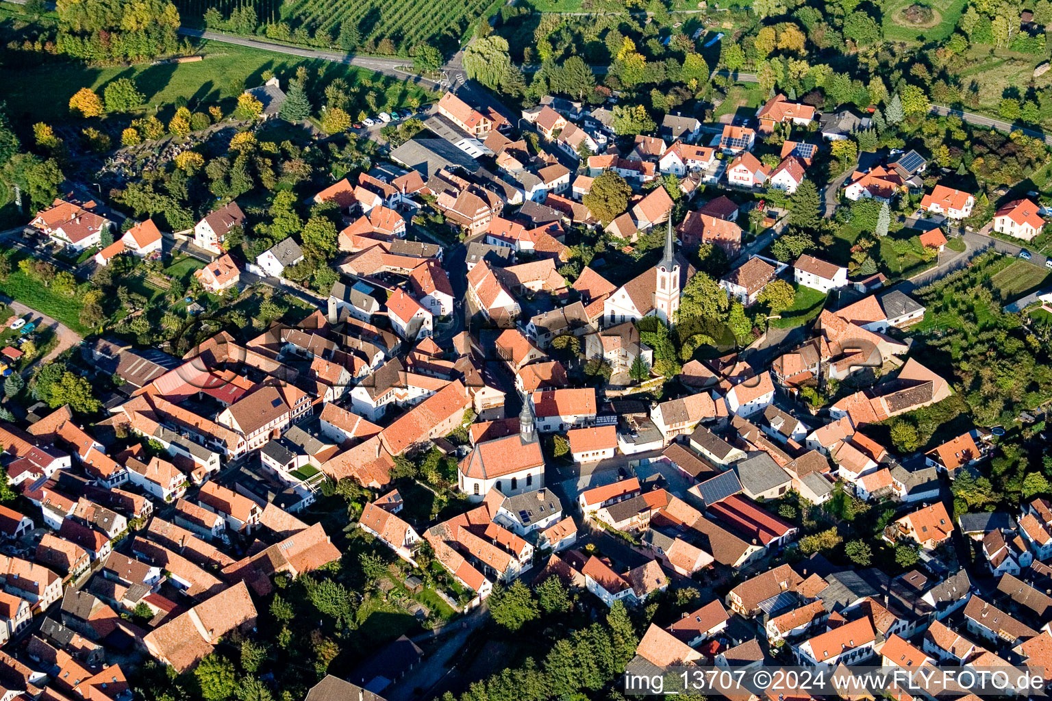 Vue d'oiseau de Göcklingen dans le département Rhénanie-Palatinat, Allemagne