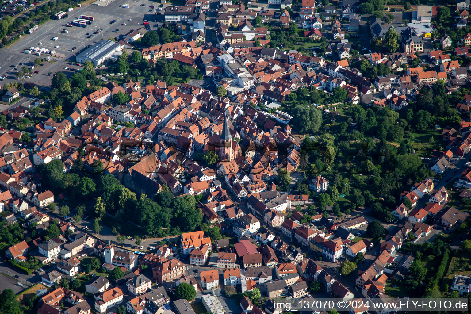 Vue aérienne de Vieille ville historique à Michelstadt dans le département Hesse, Allemagne