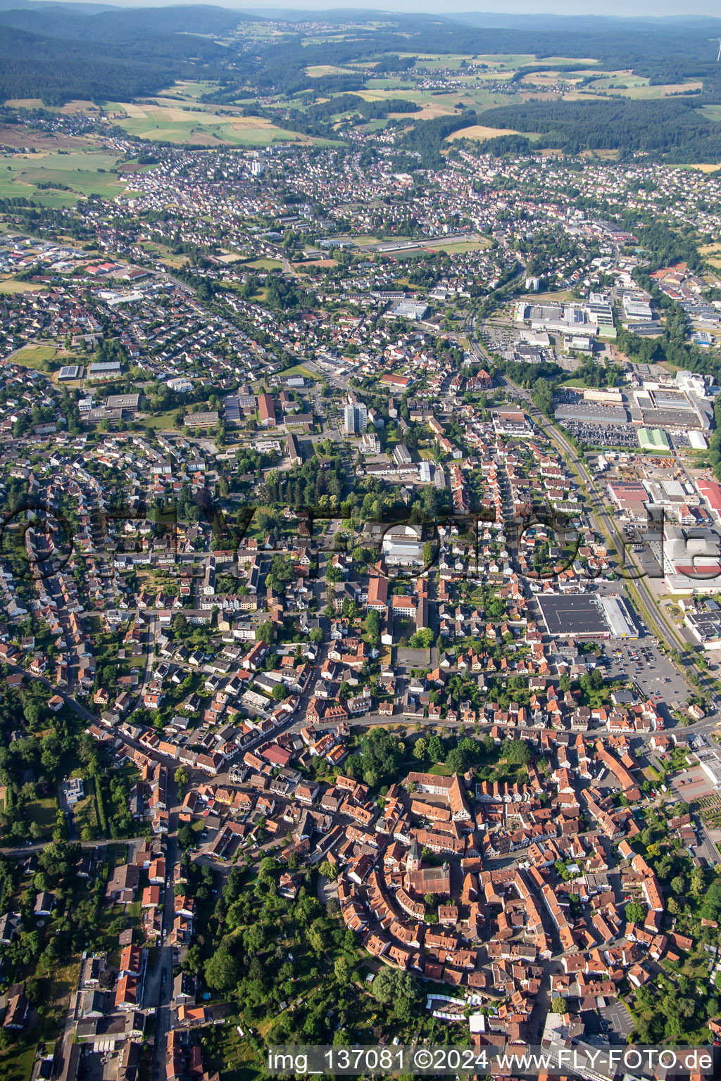 Vue aérienne de Vue d'ensemble du nord à le quartier Stockheim in Michelstadt dans le département Hesse, Allemagne