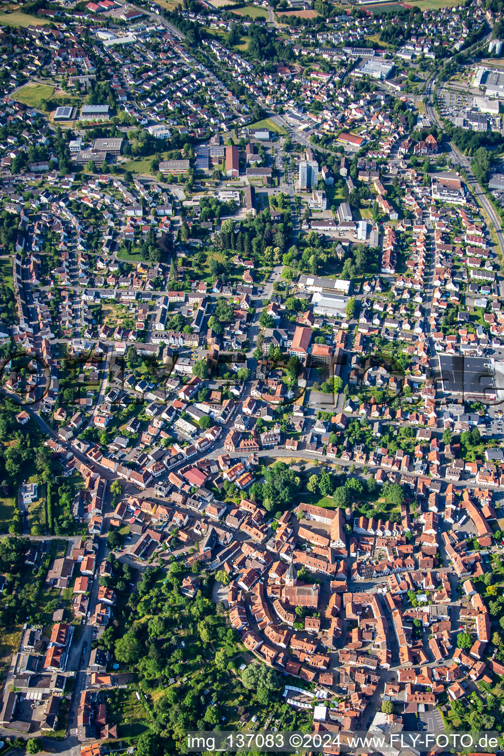 Vue aérienne de Vue d'ensemble du nord à le quartier Stockheim in Michelstadt dans le département Hesse, Allemagne