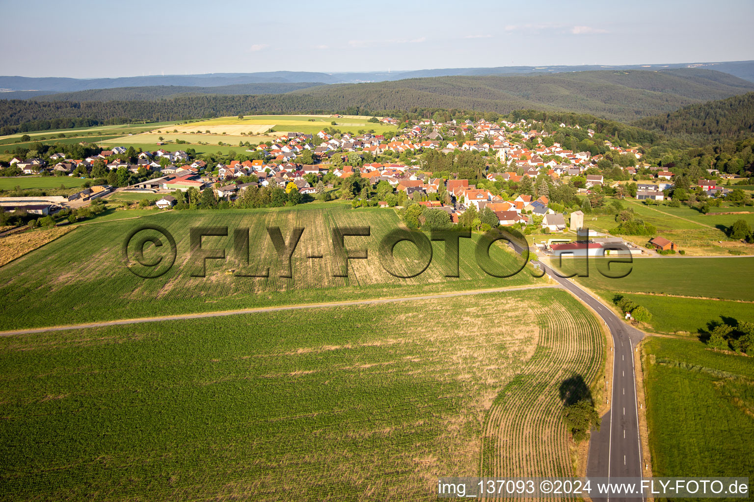 Vue aérienne de De l'ouest à le quartier Vielbrunn in Michelstadt dans le département Hesse, Allemagne