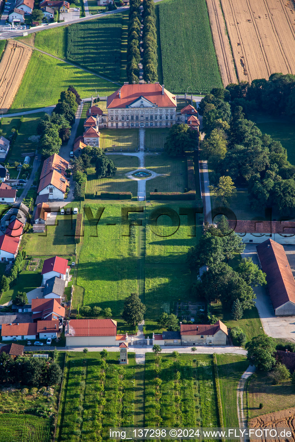 Vue aérienne de Château de Dornau Dvorec Dornav à Dornava dans le département Slovénie, Slovénie