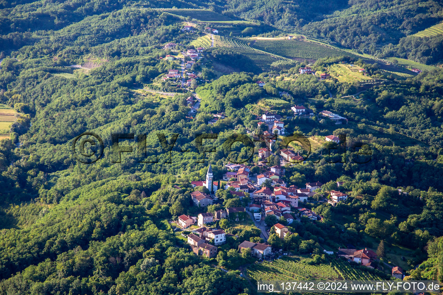 Vue aérienne de Dvorec Vogrsko à Renče-Vogrsko dans le département Slovénie, Slovénie