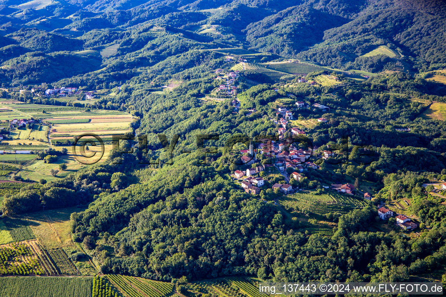 Vue aérienne de Dvorec Vogrsko à Renče-Vogrsko dans le département Slovénie, Slovénie