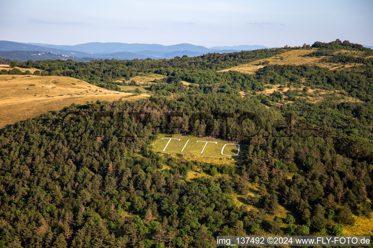 Vue aérienne de Marquage TITO en forêt à Nova Gorica dans le département Slovénie, Slovénie