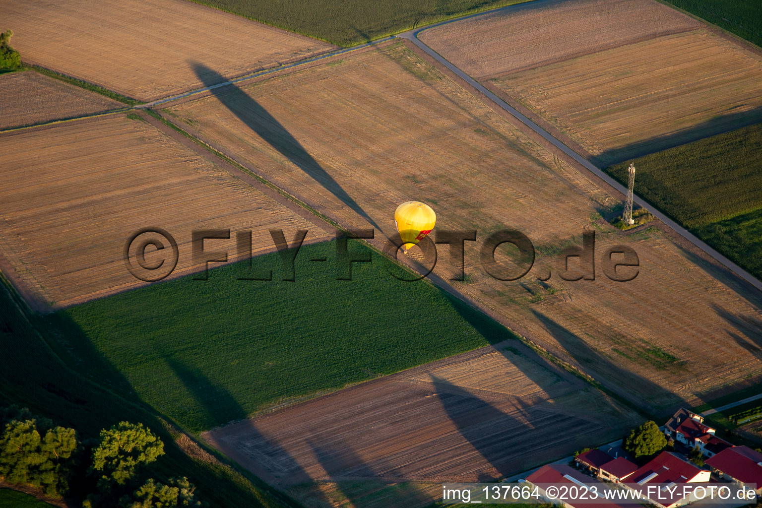 Vue aérienne de Les montgolfières de PfalzGas ont atterri à Billigheim-Ingenheim dans le département Rhénanie-Palatinat, Allemagne
