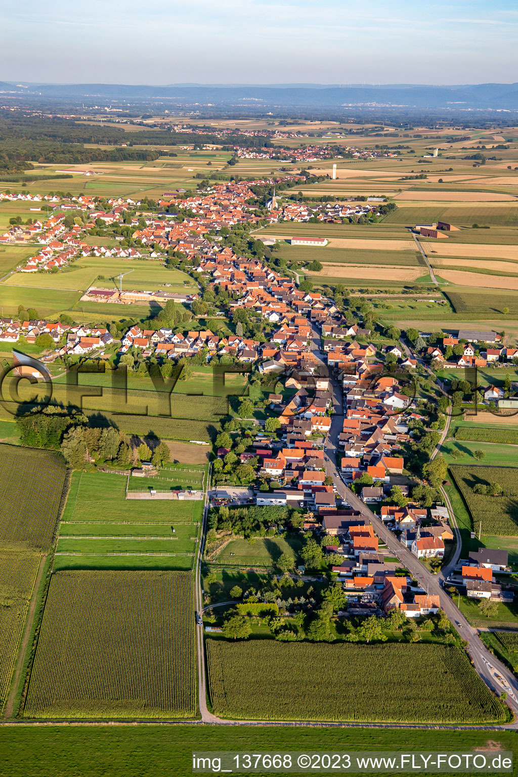Vue aérienne de De l'ouest à Schleithal dans le département Bas Rhin, France