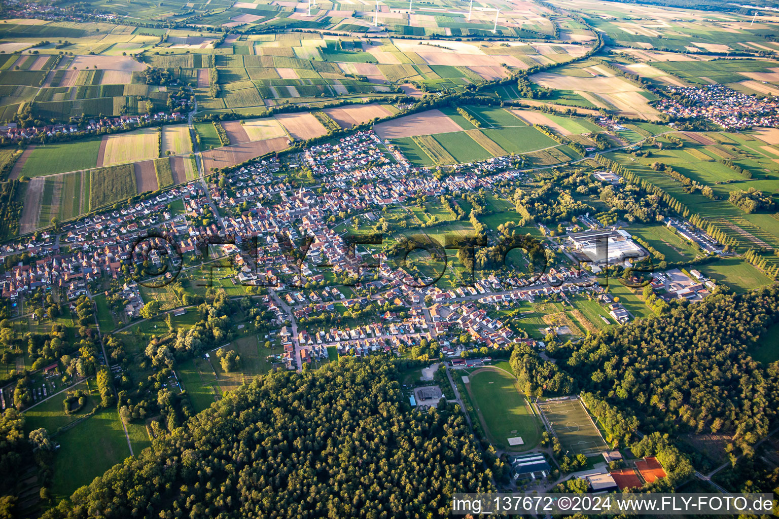 Vue aérienne de Du sud à le quartier Schaidt in Wörth am Rhein dans le département Rhénanie-Palatinat, Allemagne