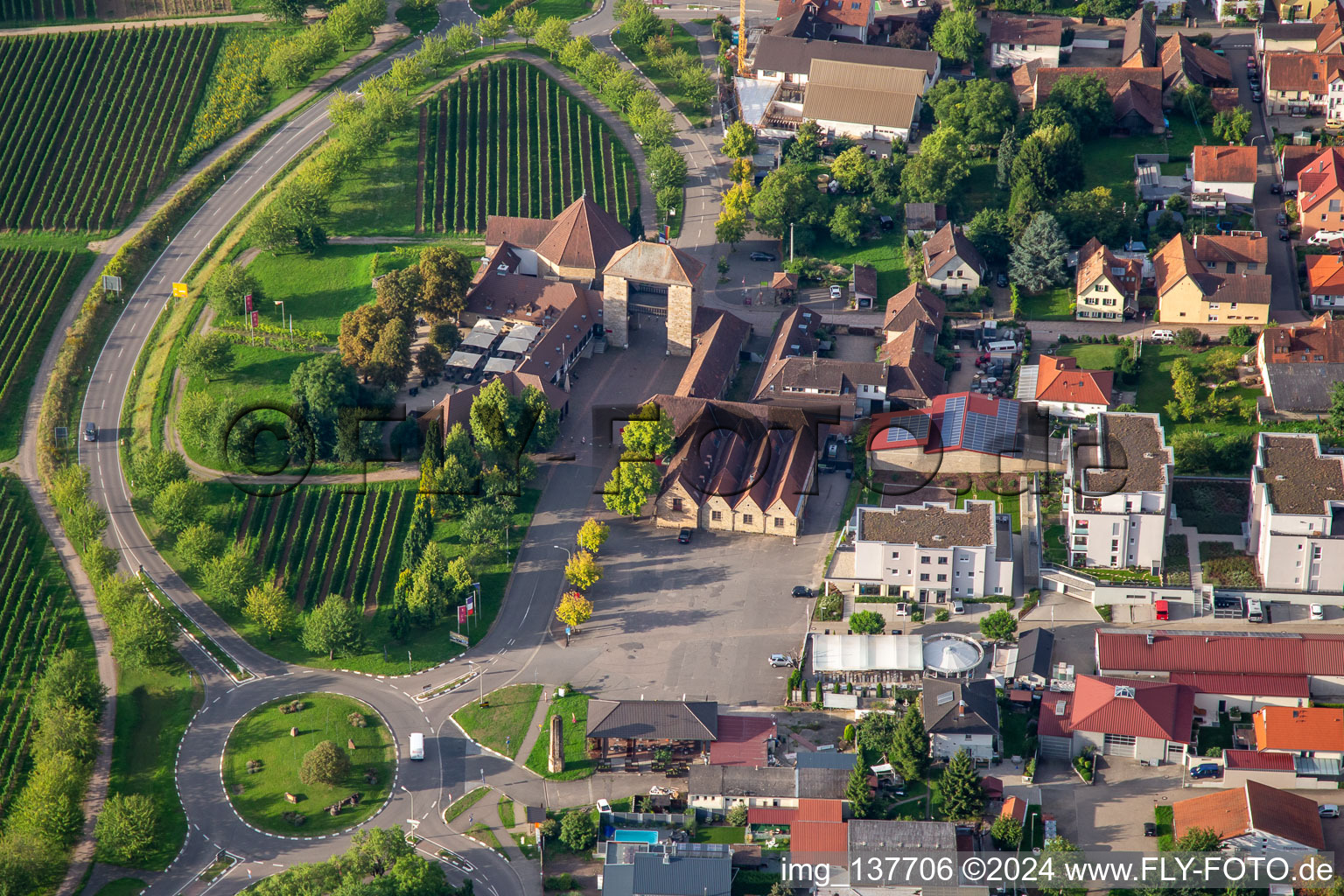 Vue aérienne de Porte du vin allemande du nord à Schweighofen dans le département Rhénanie-Palatinat, Allemagne