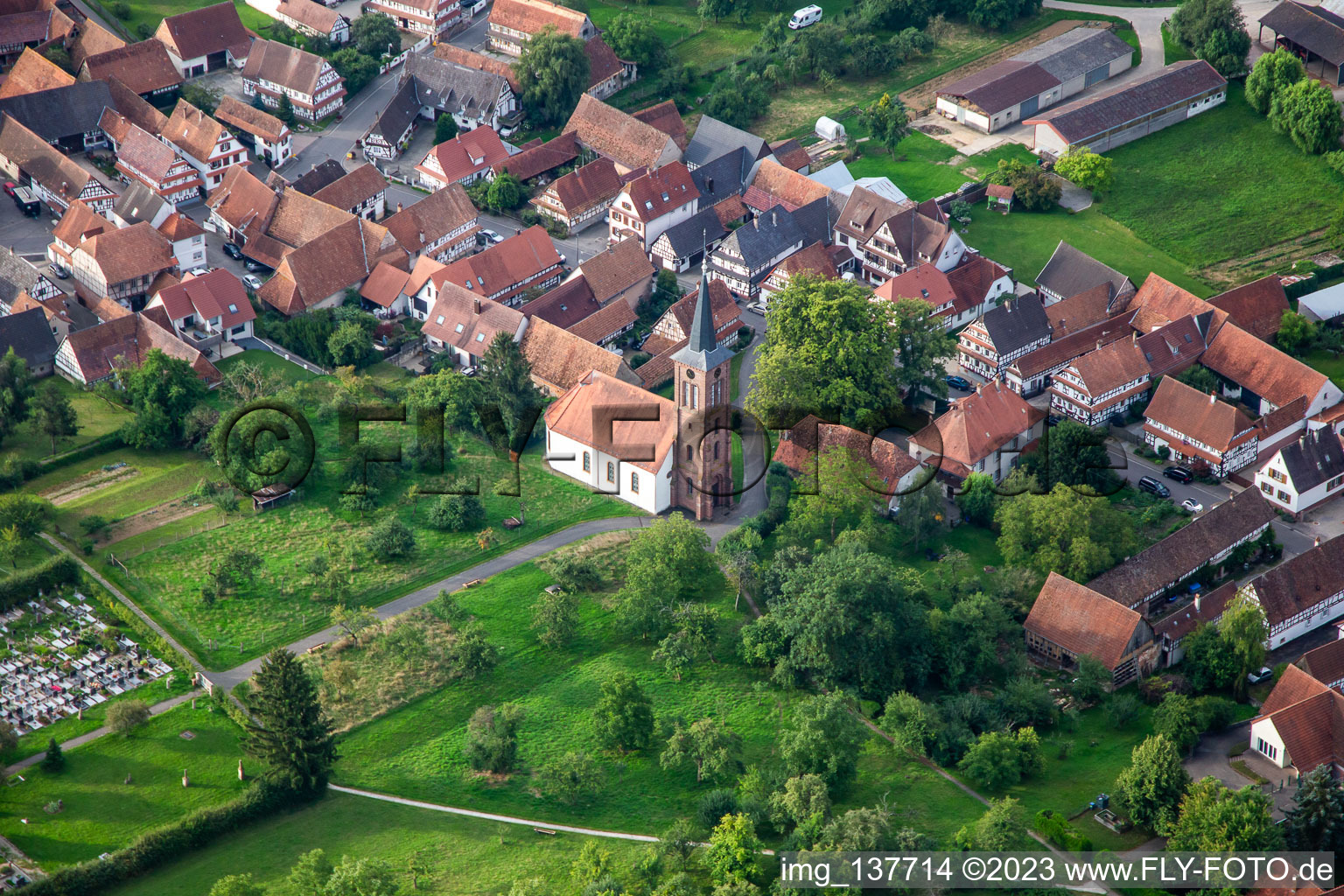 Photographie aérienne de Église protestante à Hunspach dans le département Bas Rhin, France