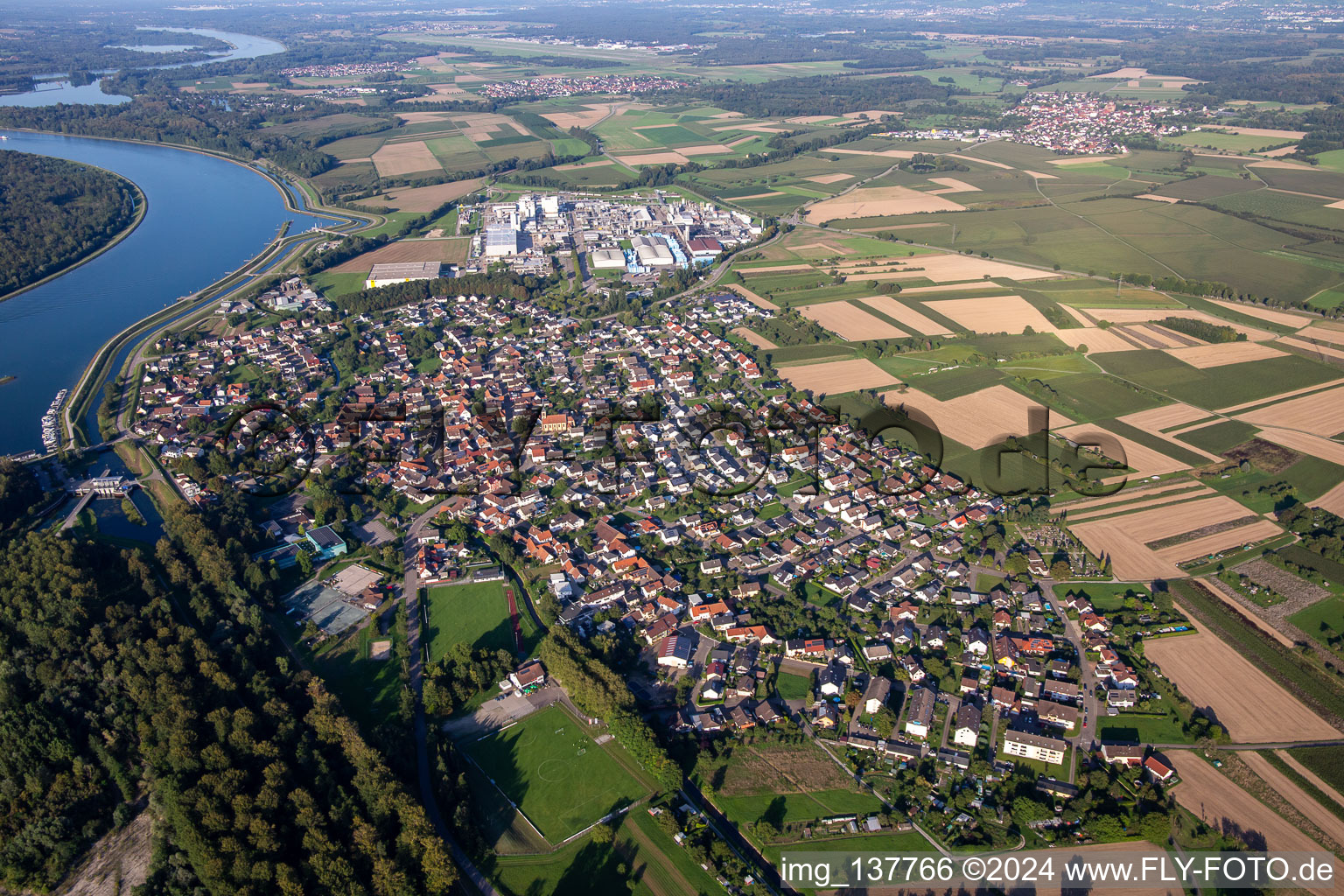 Vue aérienne de Du sud à le quartier Greffern in Rheinmünster dans le département Bade-Wurtemberg, Allemagne