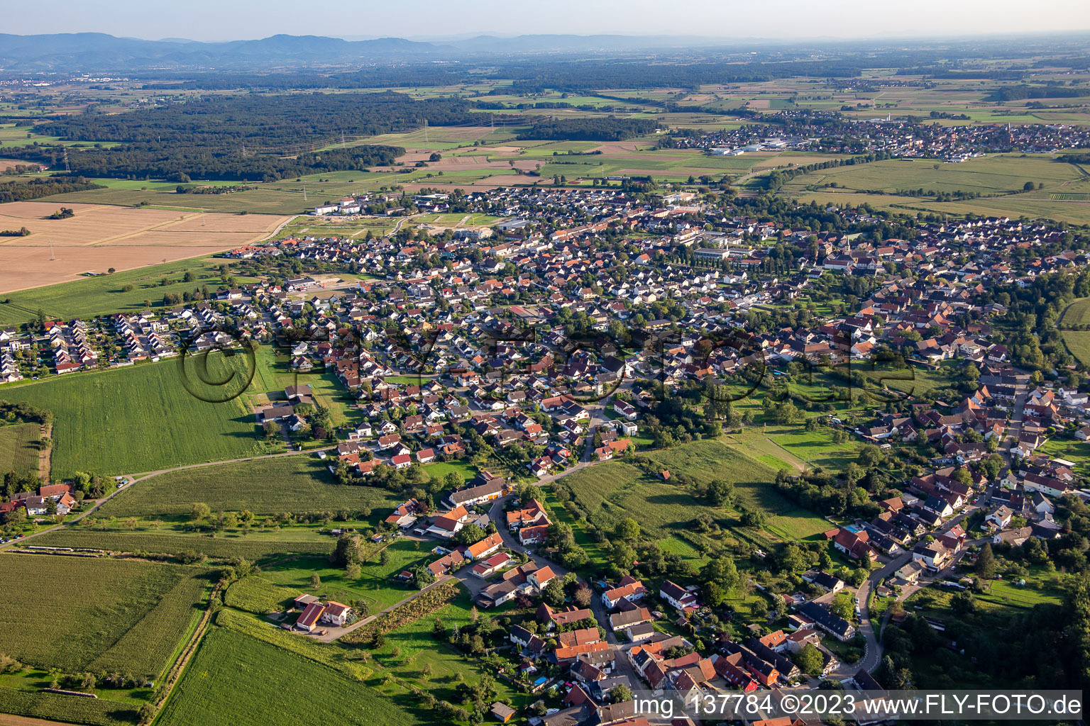 Vue aérienne de Du nord à le quartier Freistett in Rheinau dans le département Bade-Wurtemberg, Allemagne