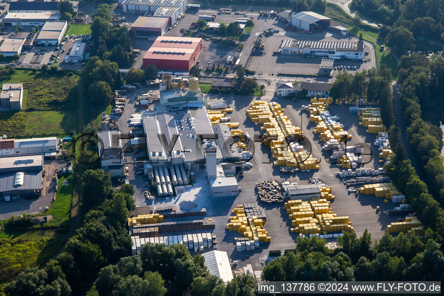 Vue aérienne de Xella Deutschland GmbH à le quartier Freistett in Rheinau dans le département Bade-Wurtemberg, Allemagne