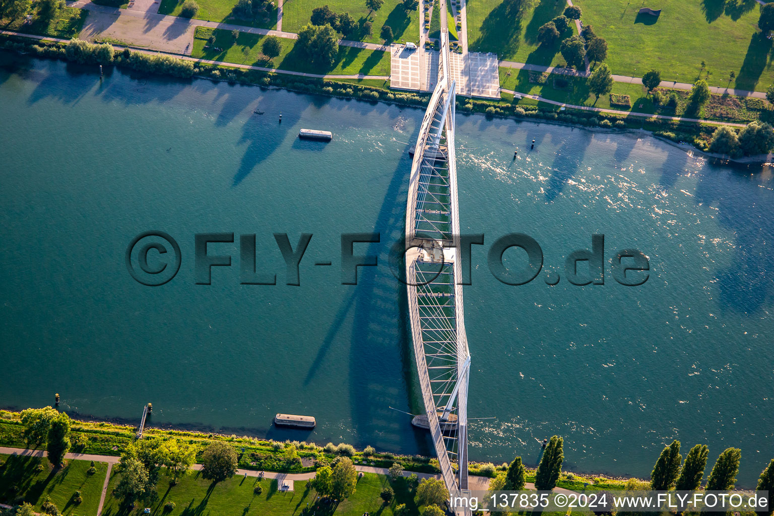 Vue aérienne de Pont des Deux Rives au Jardin des Deux Rives sur le Rhin à Strasbourg à Kehl dans le département Bade-Wurtemberg, Allemagne