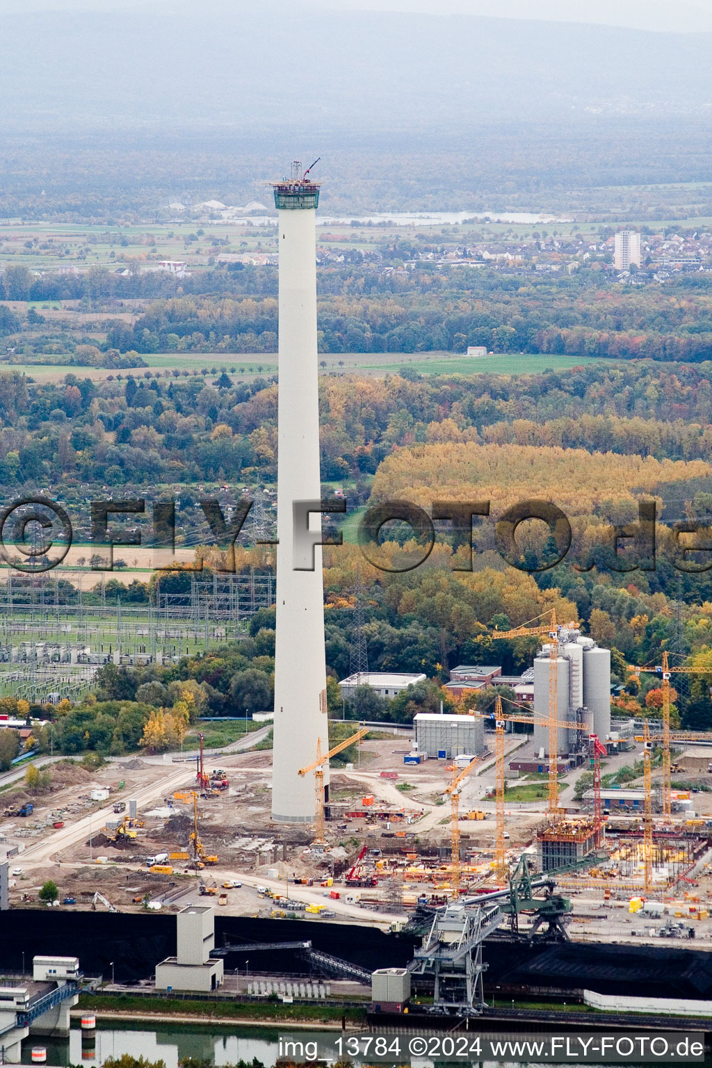 Photographie aérienne de EnBW construit une nouvelle centrale au charbon sur Rheinhafen à le quartier Rheinhafen in Karlsruhe dans le département Bade-Wurtemberg, Allemagne