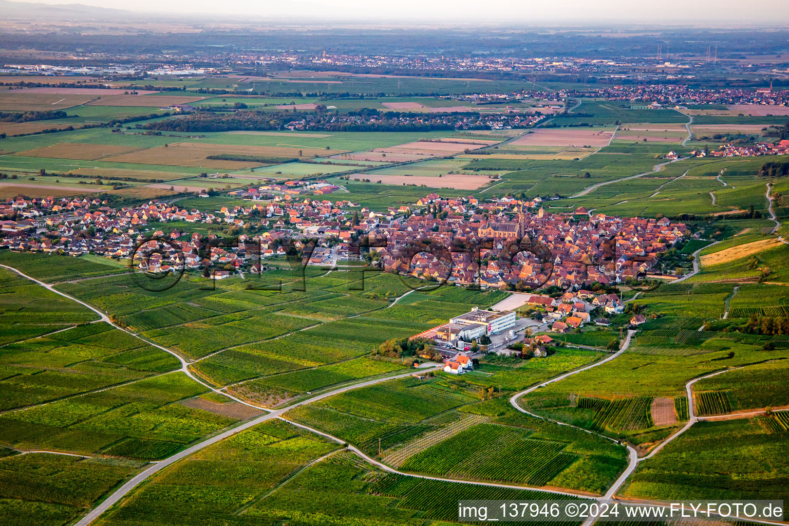 Vue aérienne de Du nord-ouest à Dambach-la-Ville dans le département Bas Rhin, France