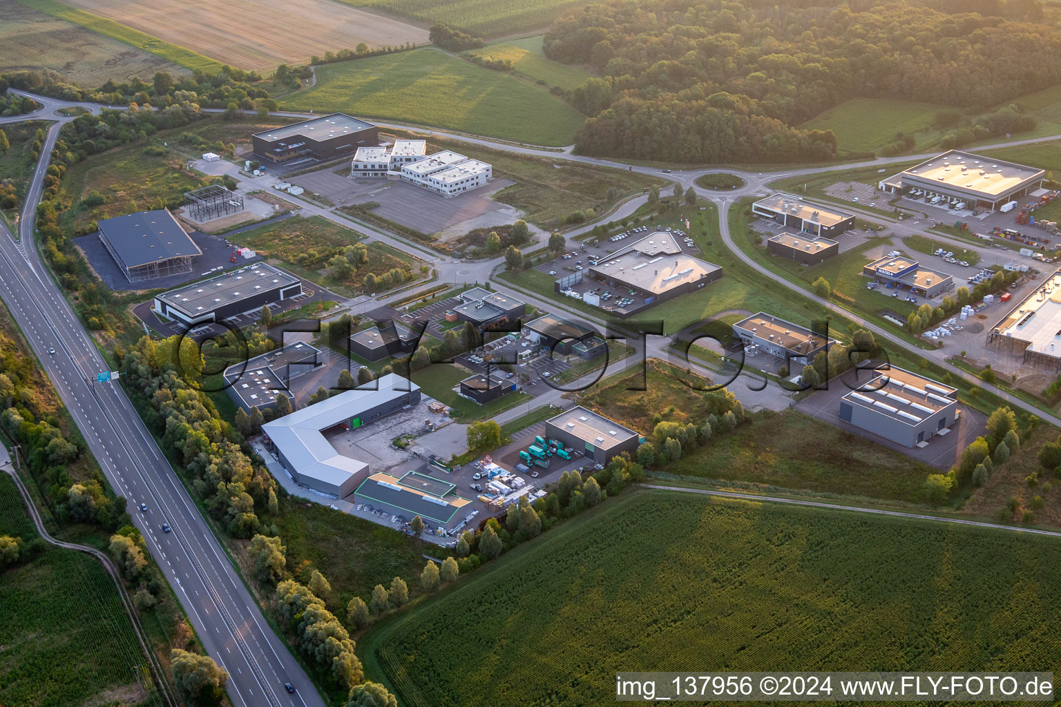 Vue aérienne de Surface commerciale avec TOUT MATÉRIAUX GOXWILLER et SRJ Automobile à Goxwiller dans le département Bas Rhin, France