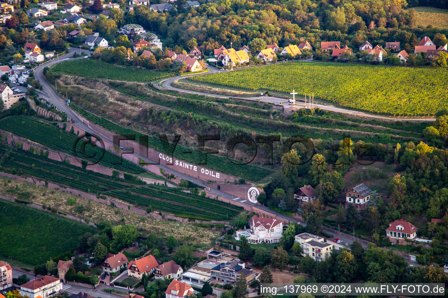 Vue aérienne de Mémorial National des Forces Incorporées à Obernai dans le département Bas Rhin, France