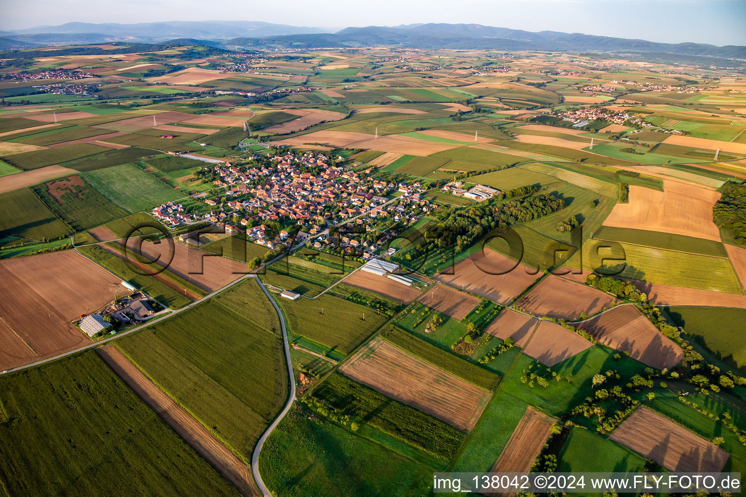 Vue aérienne de Du nord-est à Saessolsheim dans le département Bas Rhin, France