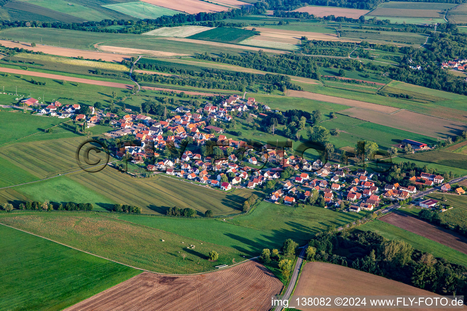 Vue aérienne de Du sud-est à Hegeney dans le département Bas Rhin, France