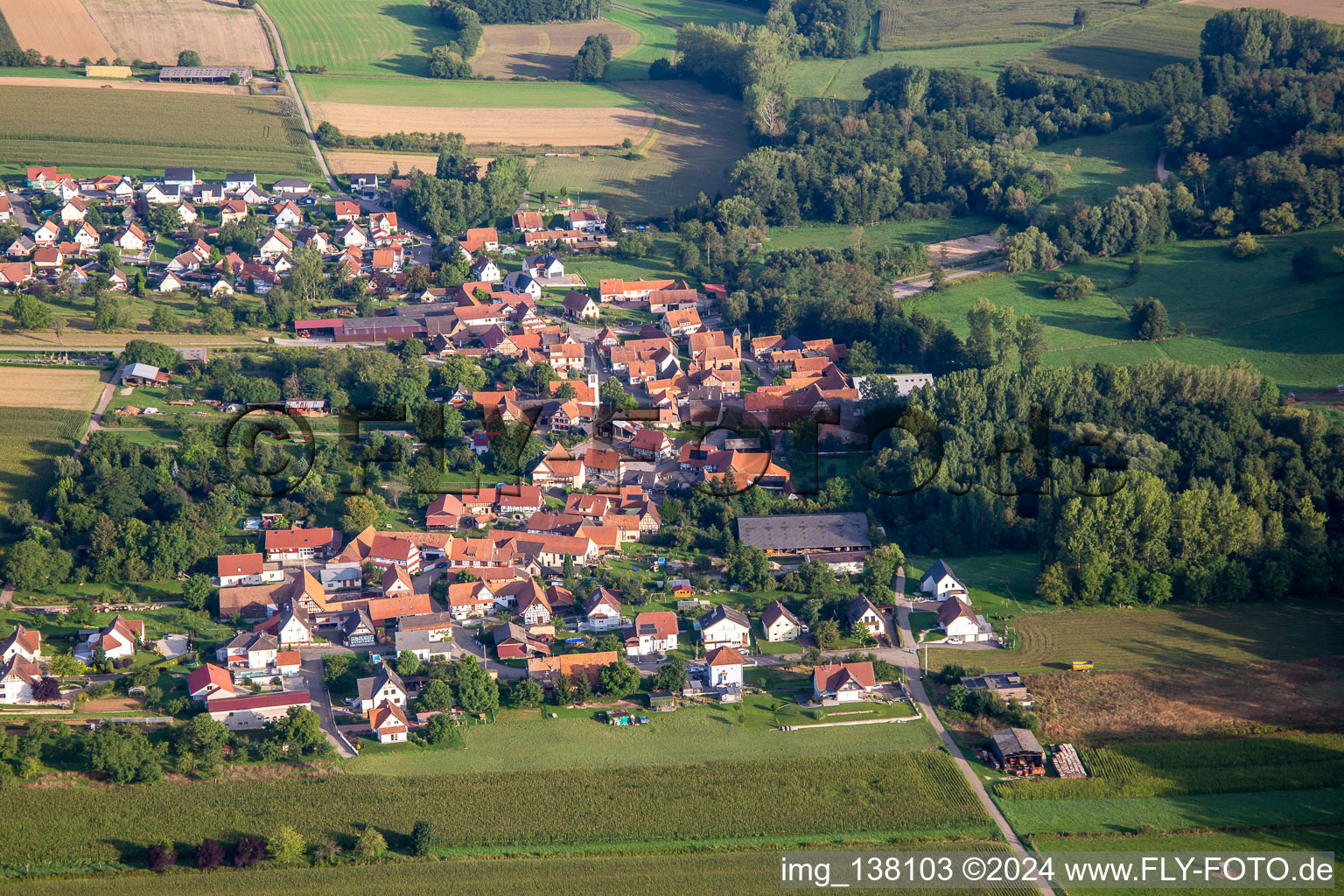 Vue aérienne de Du sud-est à Ingolsheim dans le département Bas Rhin, France