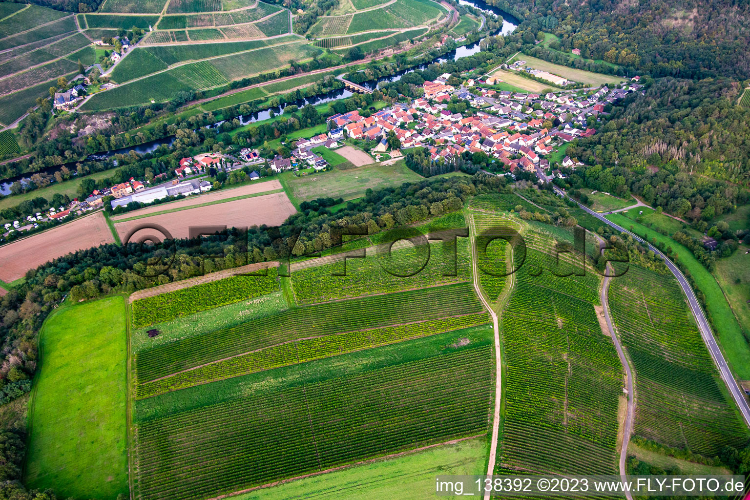 Vue aérienne de Vignobles sur le Gangelsberg à Oberhausen an der Nahe dans le département Rhénanie-Palatinat, Allemagne