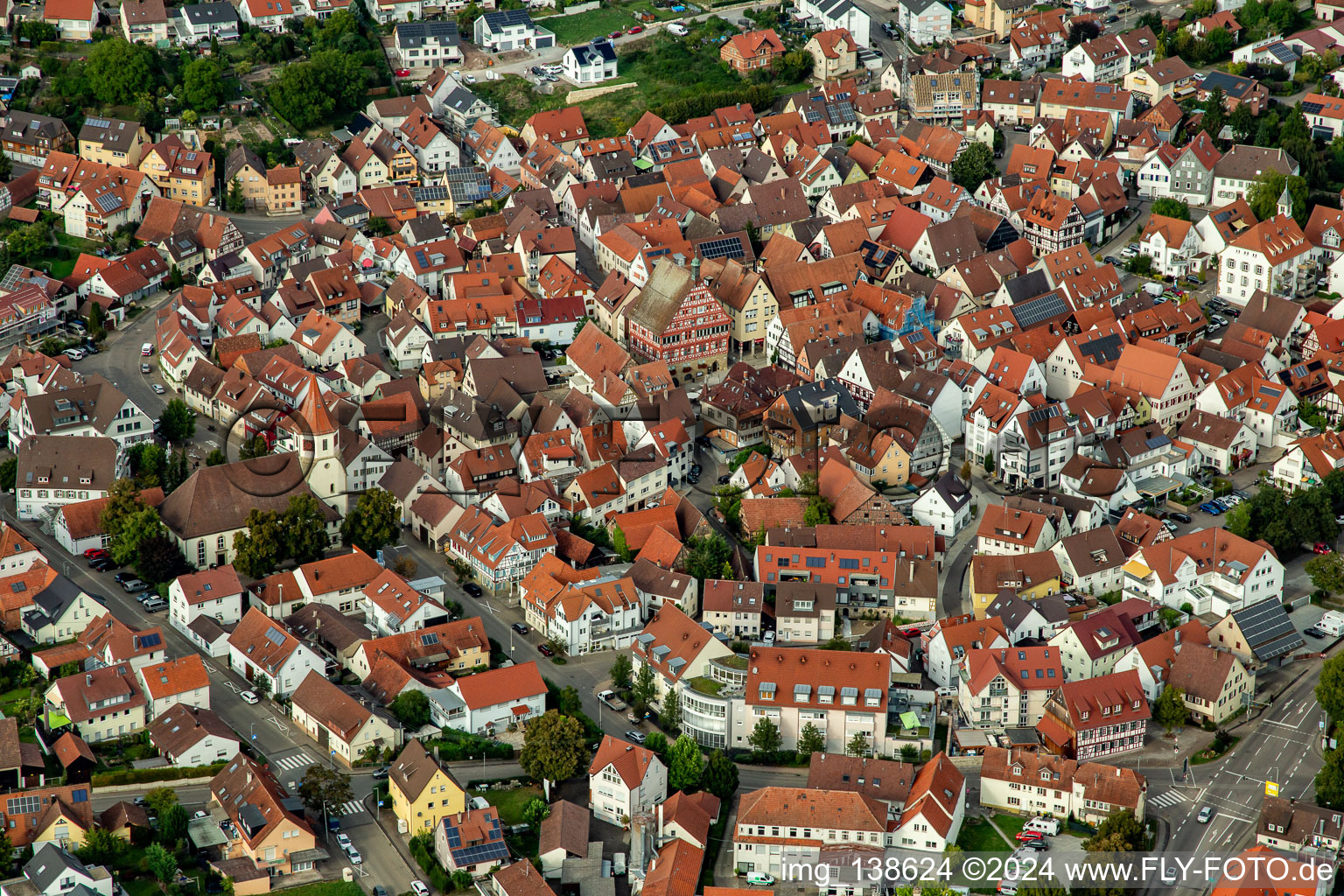 Vue aérienne de Vieille ville historique à Großbottwar dans le département Bade-Wurtemberg, Allemagne