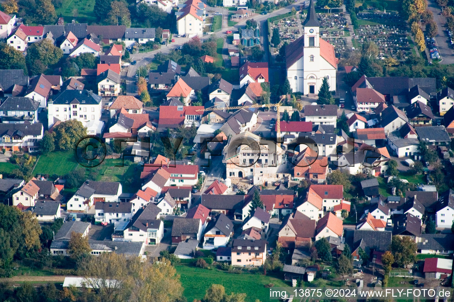 Vue aérienne de Vue des rues et des maisons des quartiers résidentiels à le quartier Urloffen in Appenweier dans le département Bade-Wurtemberg, Allemagne