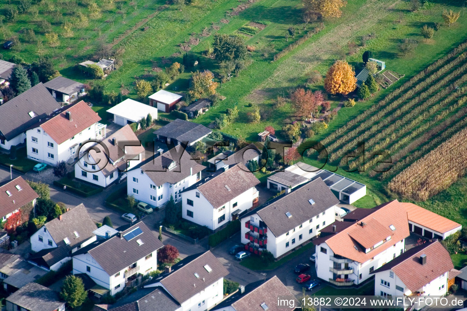 Vue aérienne de Rue Runzweg à le quartier Urloffen in Appenweier dans le département Bade-Wurtemberg, Allemagne