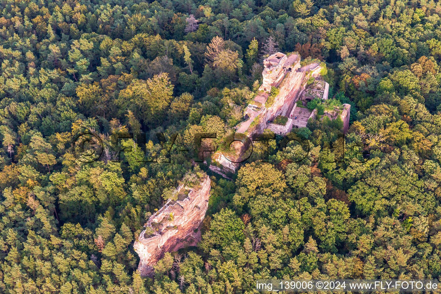 Vue oblique de Château de Drachenfels à Busenberg dans le département Rhénanie-Palatinat, Allemagne